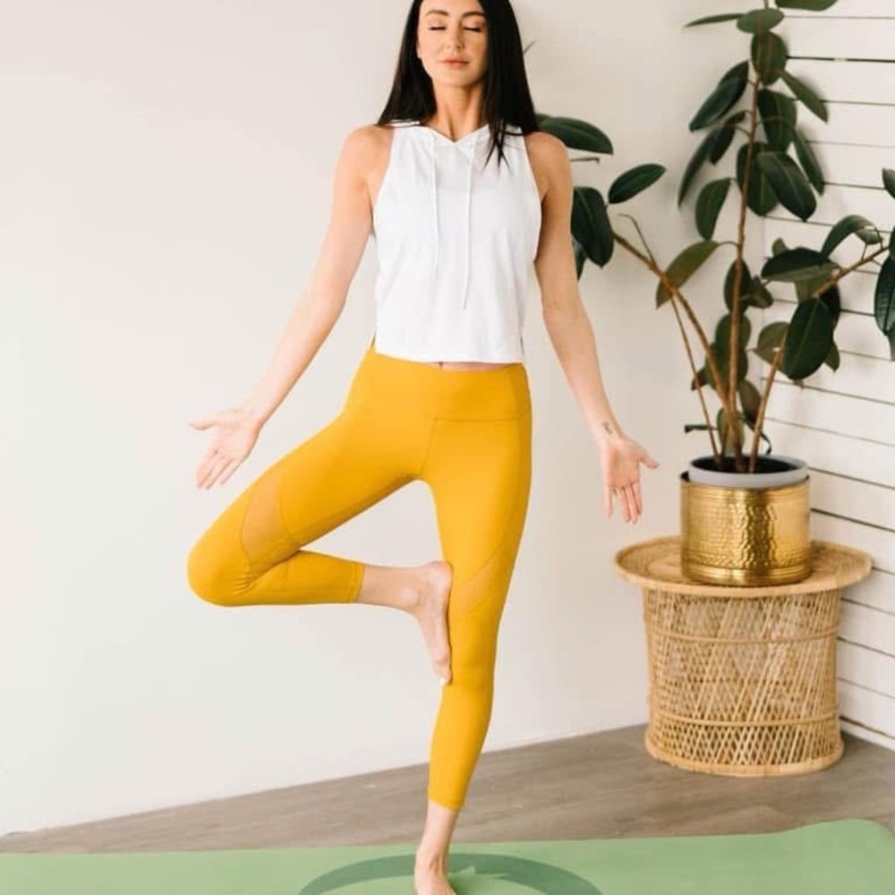 Yellow Women's Mid-Rise Yoga Leggings